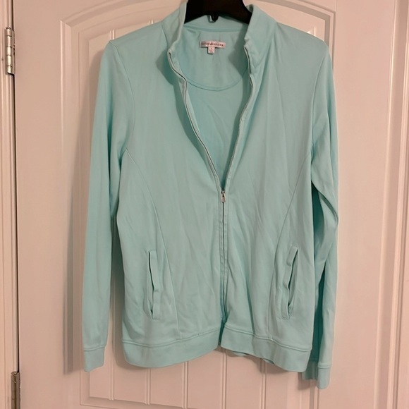 PETER MILLAR women’s size large light blue long sleeve 100% cotton fulll zip up - Picture 1 of 10